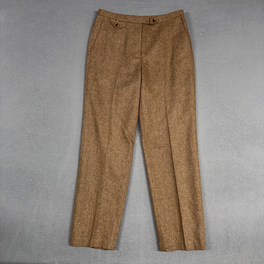 Lauren Ralph Lauren Pants Womens 8 Brown Herringbone Straight Trousers Lambswool
